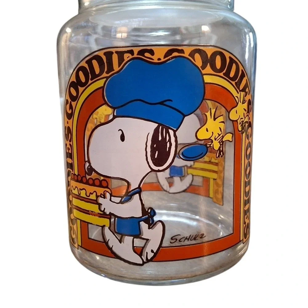 VTG Goodies Peanuts Snoopy Woodstock Glass Chef Cookie Candy Jar Schulz 1965
